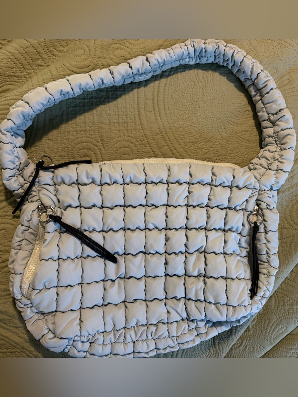 Plush Quilted Pale Blue Shoulder Bag